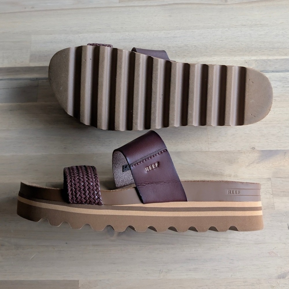 REEF Cushion Vista Hi Mahogany Brown Braided Platform Slide Sandals Size 8 - Picture 8 of 8